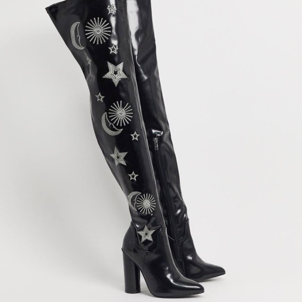 Black and Silver Embellished Women's Boots